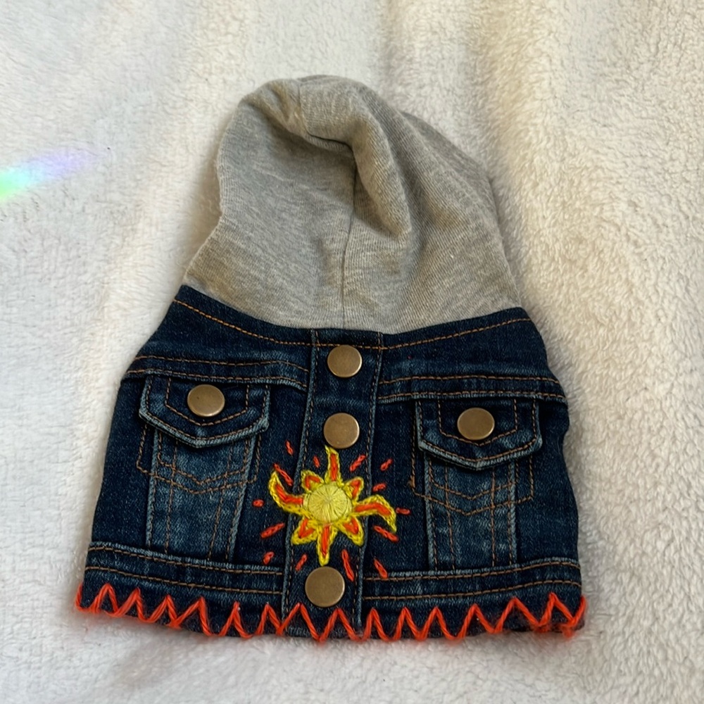Upcycled Denim Dog Vest, Size XS, Hand Embroidered